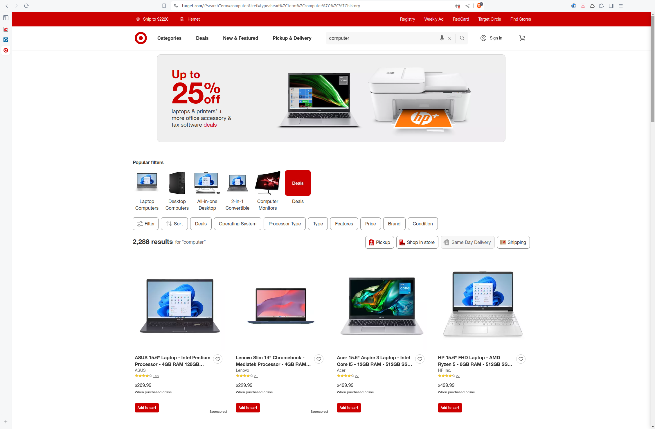 Target's page for computers