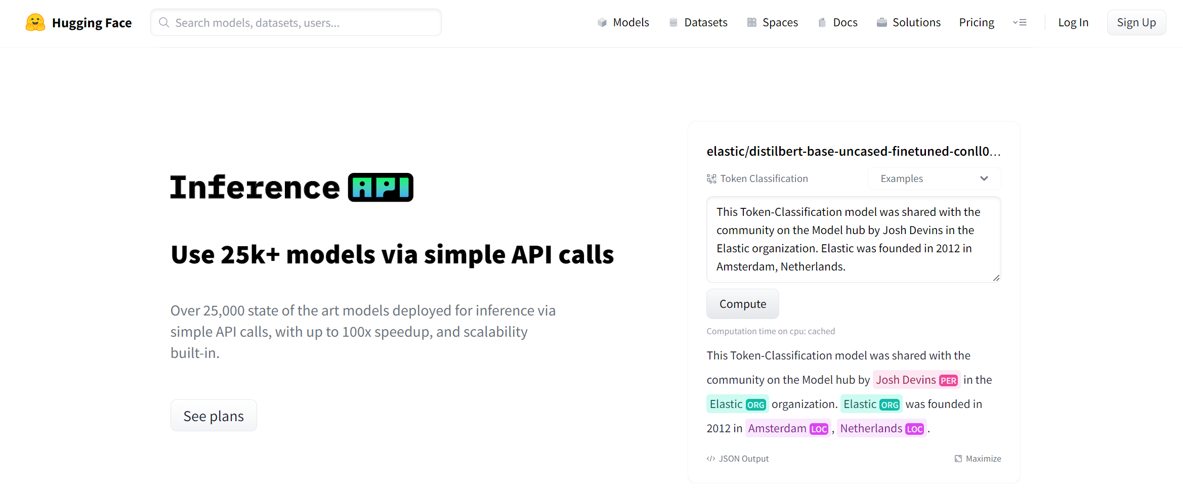 Hugging Face Inference API Landing Page